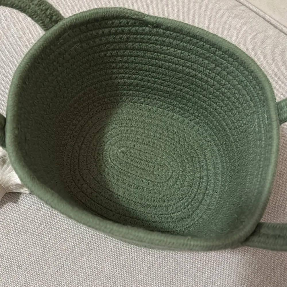 Cotton Coil Wrap Basket-Handles-Sage Green-Gently Used-5in High-6.5in Wide Base